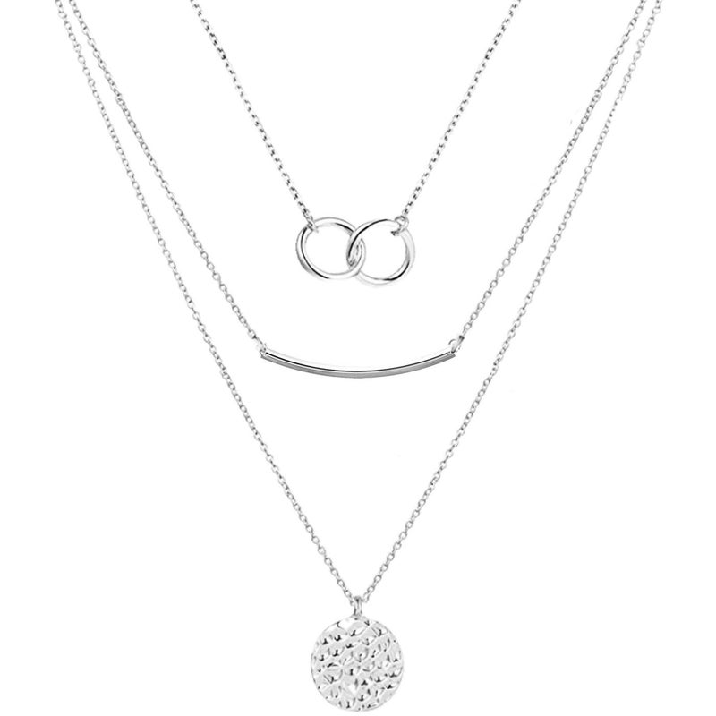 Dcfywl731 Dainty Layered Choker Necklace, Plated Satellite Chain Pendant Necklace Multilayer Bar Disc Necklace Adjustable Layering Choker Necklaces for Women…